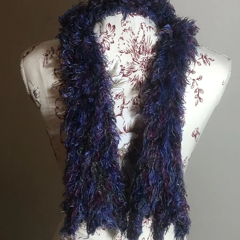 💙 Retro Jewel-Tone Eyelash Scarf — Statement Texture | Made in Korea